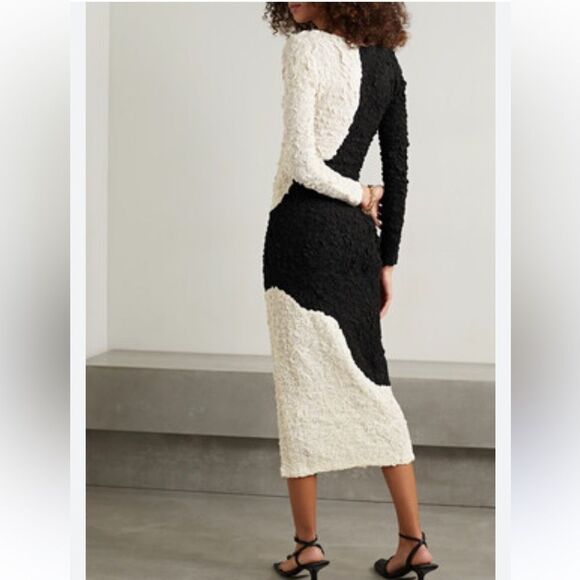 New Mara Hoffman Amy Popcorn Midi Dress Black/ Cream Large - Picture 7 of 16